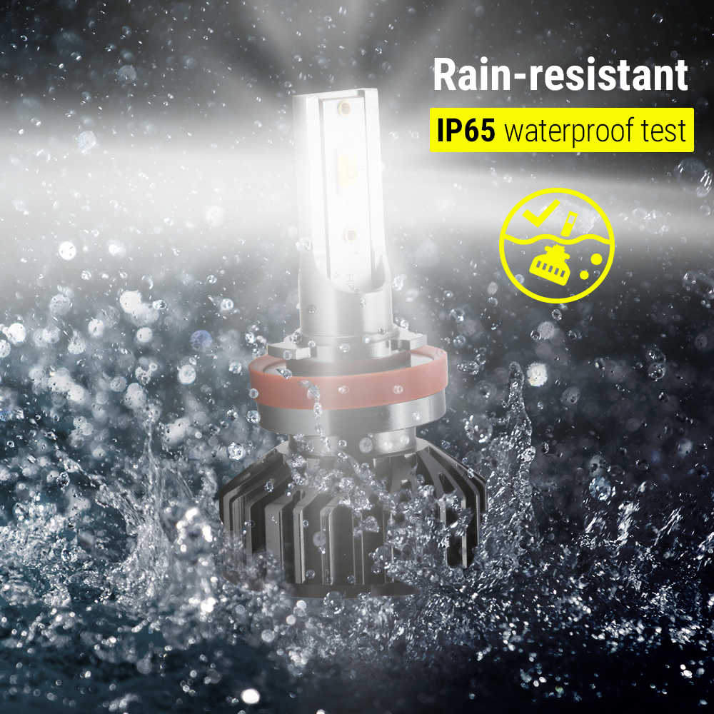 Rain-resistant LED bulb with IP65 waterproof test label being sprayed with water.