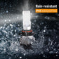 Car headlight bulb with water splashes and 'Rain-resistant IP65 waterproof test' text.