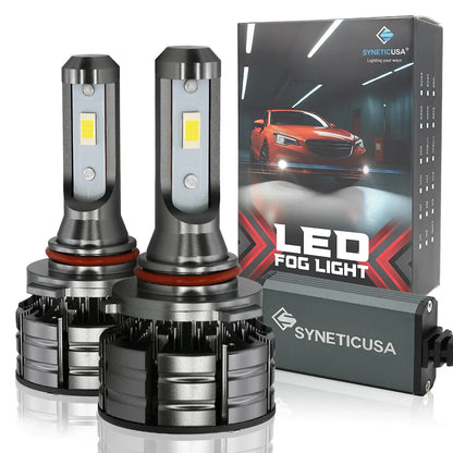 A pair of Syneticusa Z2-Series LED light bulbs with a 6000K white light, designed for use in vehicle halogen headlights.