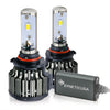 Two car headlight bulbs with a control unit on a white background, featuring the Synetic USA brand.