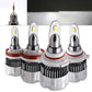 Four car headlight bulbs with metallic and white design on a white background