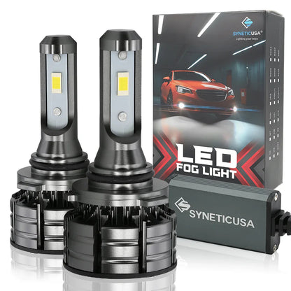 A pair of Syneticusa Z2-Series LED light bulbs with a 6000K white light, designed for use in vehicle halogen headlights.