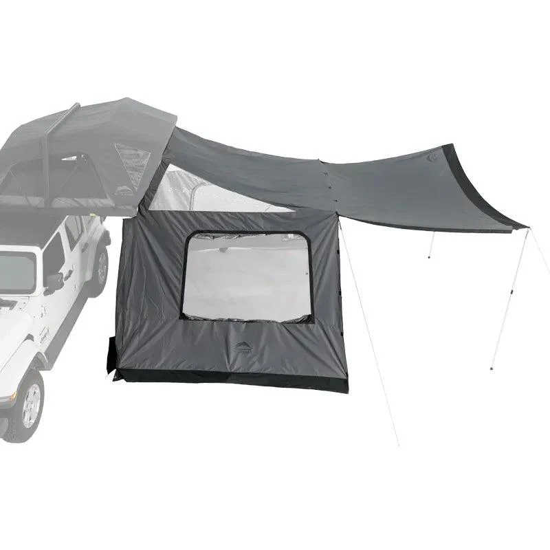 Gray car tent attached to a vehicle on a white background