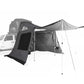Gray truck bed cover with canopy attached to a white truck on a white background