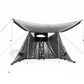 Portable camping shelter with mesh walls and a canopy on a white background
