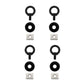 Set of black eyelets and metal washers on a white background