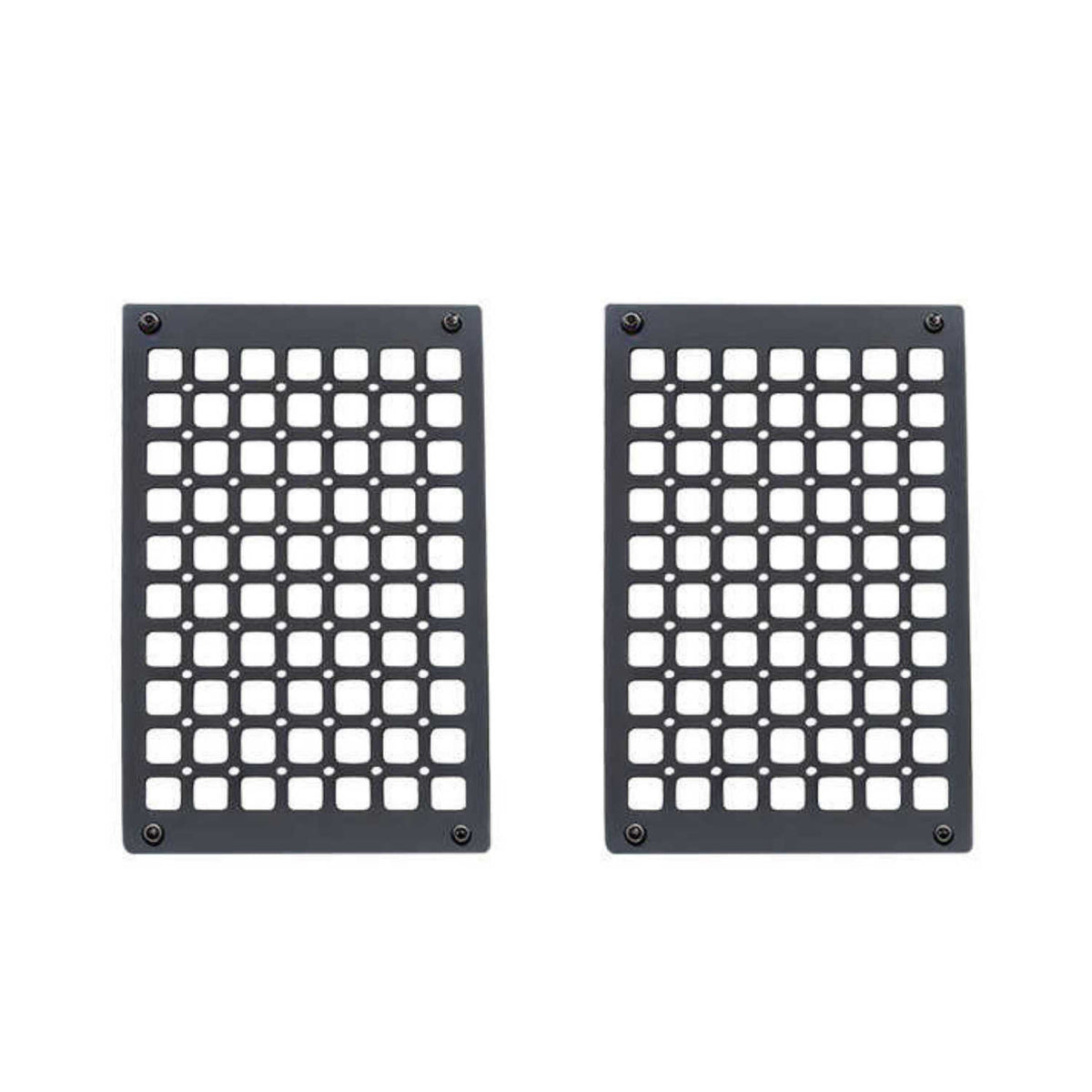 Two black molle panel for SYNETICUSA FMC series with square cutouts, shown side by side on a plain white background.