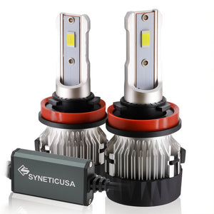 Two SYNETICUSA car headlight bulbs on a white background