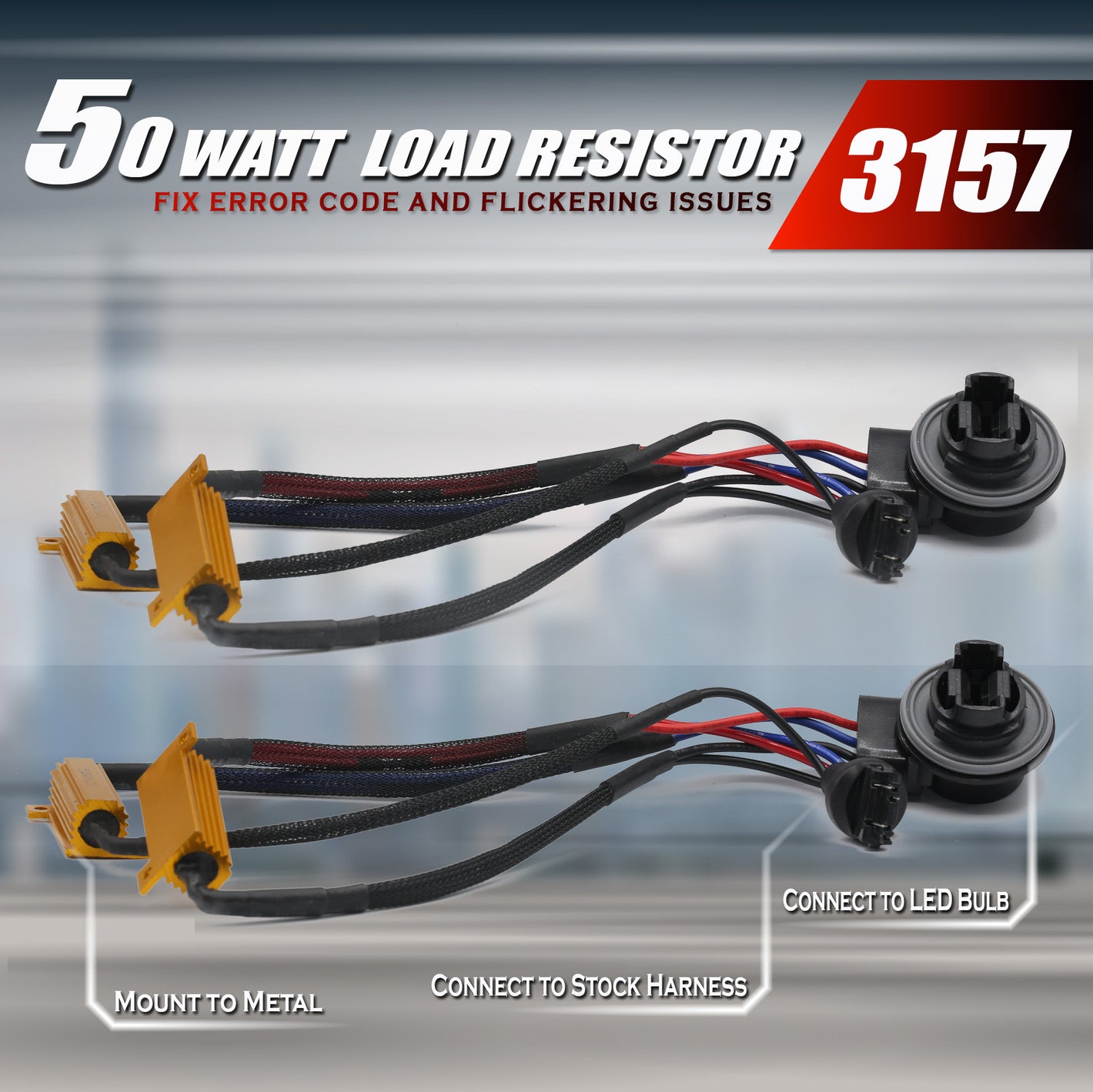 2 pcs of Three Notches 6ohm 50Watt LED Load Resistor w/ 3157 Sockets