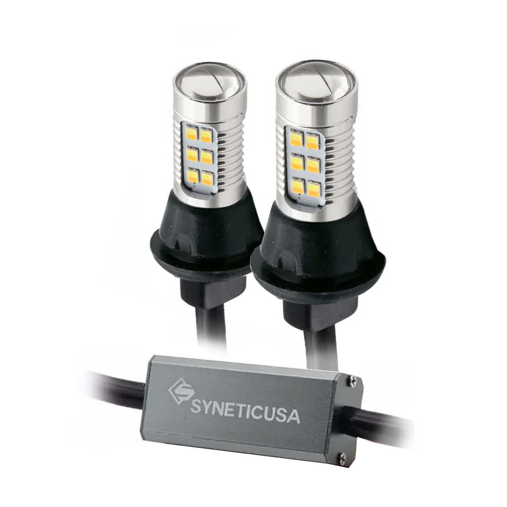 24-LEDs Built-in Resistors White/Amber Switchback Front Turn Signal All-in-One Light Bulbs