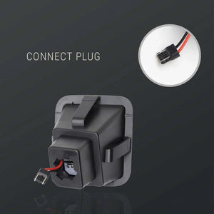 Connect plug with close-up inset on a dark background