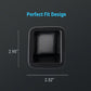 A black square mounting insert with a textured inner grid, shown on a dark gray background with text reading 'Perfect Fit Design' and dimensions 2.95 inches tall by 2.