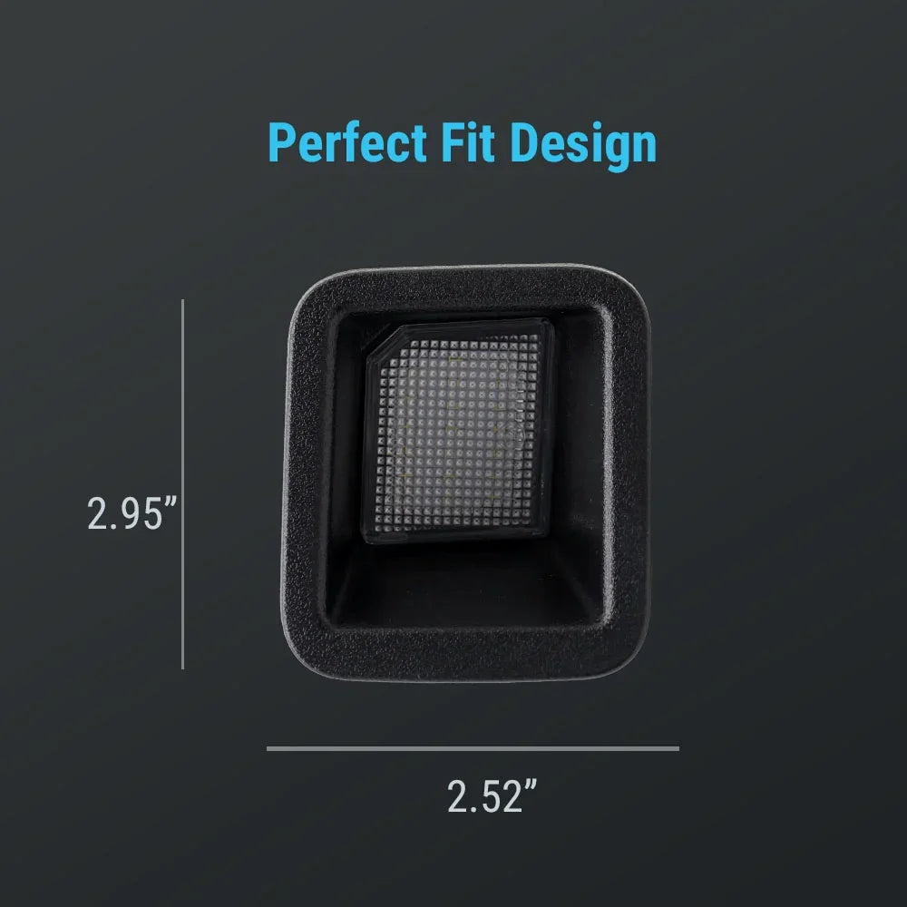 A black square mounting insert with a textured inner grid, shown on a dark gray background with text reading 'Perfect Fit Design' and dimensions 2.95 inches tall by 2.