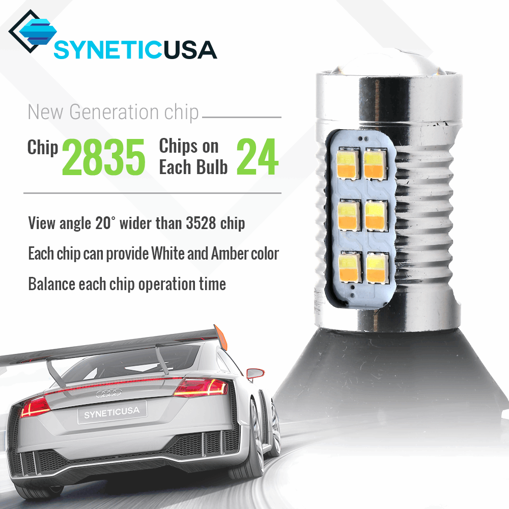 24-LEDs Built-in Resistors White/Amber Switchback Front Turn Signal All-in-One Light Bulbs
