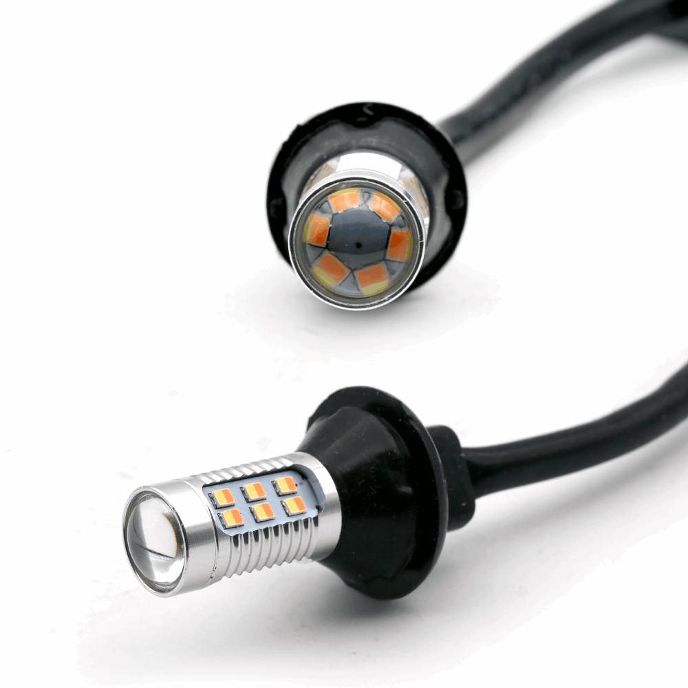 24-LEDs Built-in Resistors White/Amber Switchback Front Turn Signal All-in-One Light Bulbs