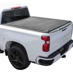 White truck with Enhanced MB retractable tonneau cover on a white background
