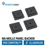 Four black M6 Molle panel backers with SyneticUSA branding on a white background.