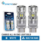 Two silver SyneticUSA canbus all-in-one LED 3157 3157CK light bulbs shown next to their blue retail blister packaging, with text indicating they are white and built-in fans.