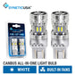 Two Syneticusa white all-in-one LED light bulbs with built-in fans, shown alongside their original blue and white retail blister packaging on a white background with product feature text at the bottom.
