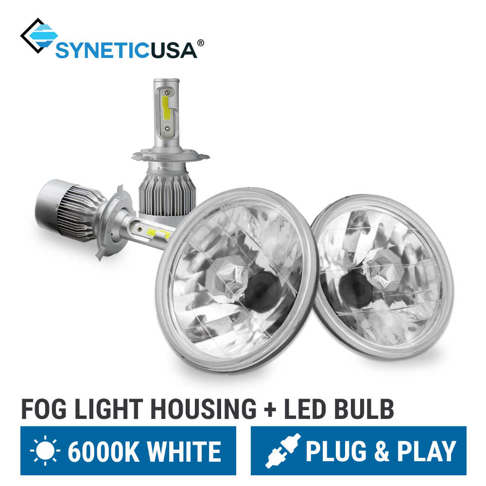 SYNETIC USA fog light housing and LED bulb set on a white background