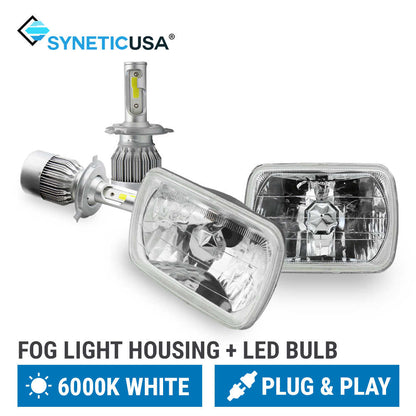 SYNETICUSA fog light housing and LED bulb set on a white background