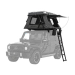 Sky Rover Roof top tent attached to a Mercedes-Benz G-Class vehicle on a white background