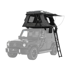 Sky Rover Roof top tent attached to a Mercedes-Benz G-Class vehicle on a white background