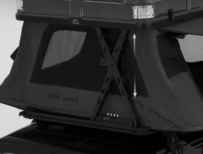 Black outdoor canopy with 'Wild Land' branding on a gray background