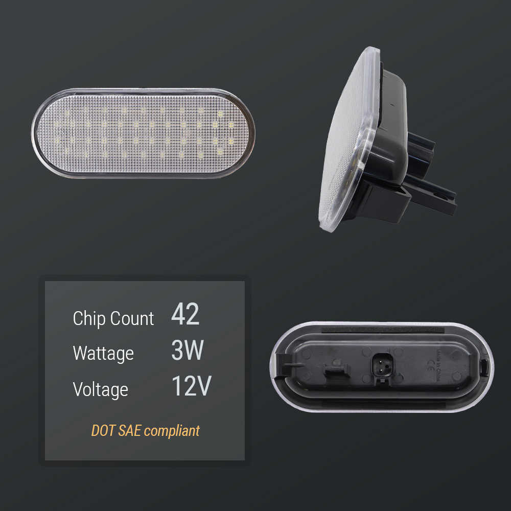 LED light component with technical specifications on a dark background