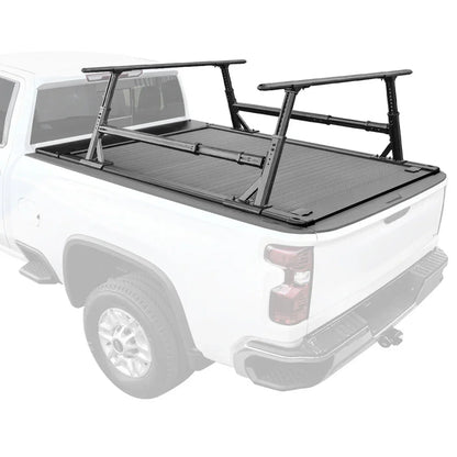 Black truck bed rack on a white truck