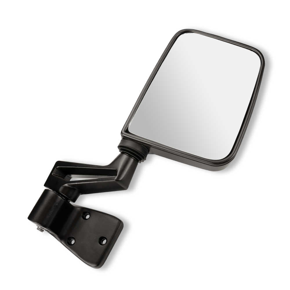 Black jeep wrangler side mirror on a white background