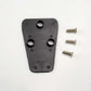 Black metal bracket with three screws on a white background