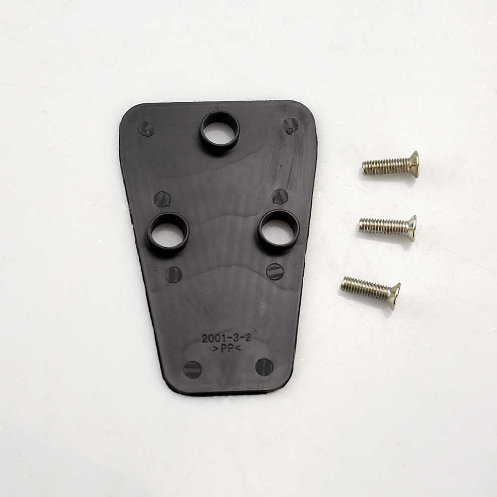 Black metal bracket with three screws on a white background