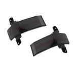 Two black side mirror blinkers with red stripes on a white background