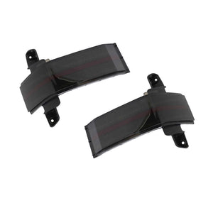 Two black side mirror blinkers with red stripes on a white background