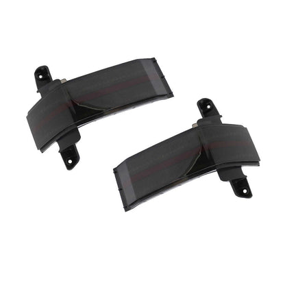 Two black side mirror blinkers with red stripes on a white background