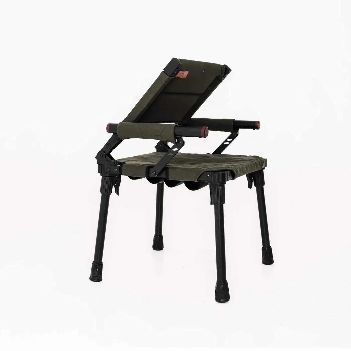 Folding hunting bench with adjustable backrest on a white background