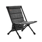 Black camping chair with quilted design on a white background