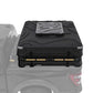 Black roof box on a vehicle with a white background