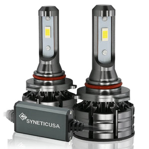 A pair of Syneticusa Z2-Series LED light bulbs with a 6000K white light, designed for use in vehicle halogen headlights.