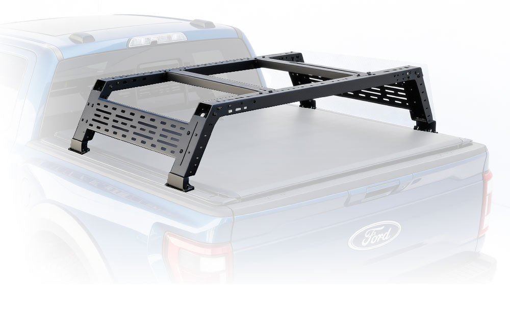 Roof rack system on a vehicle with a white background