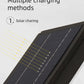 Solar panel with text indicating multiple charging methods, focusing on solar charging.