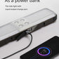 Power bank with charging cable connected to a smartphone on a light gray background