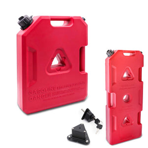 Two red gasoline cans with black valve components on a white background