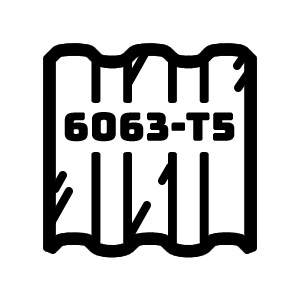 Black and white icon of a book with text '6063-T5' on a white background