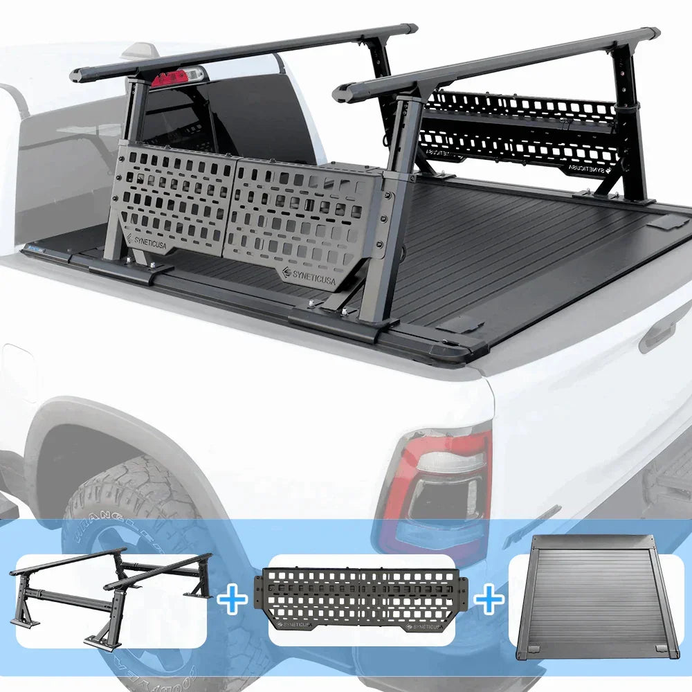 [2-in-1 Bundle] syneticusa manual Retractable Tonneau Cover with R1 ladder rack and side panel