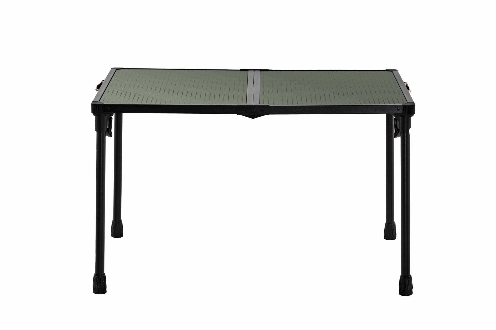 Table with green top and black legs on a white background