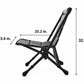 Foldable chair with dimensions labeled on a white background