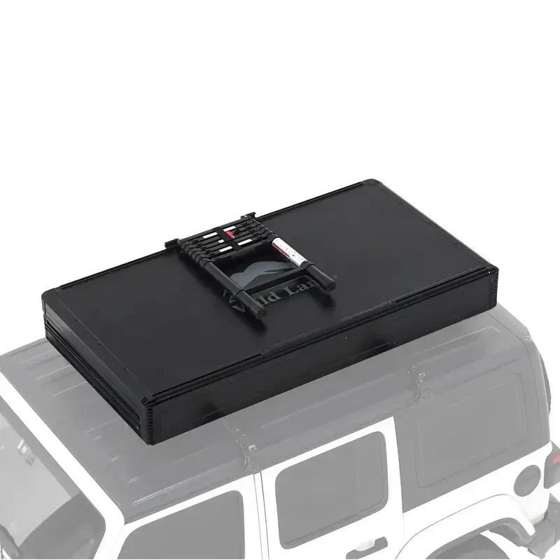 Top view Black roof cargo box with a ladder on a white background
