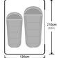 Two gray sleeping bag with dimensions indicated on a white background